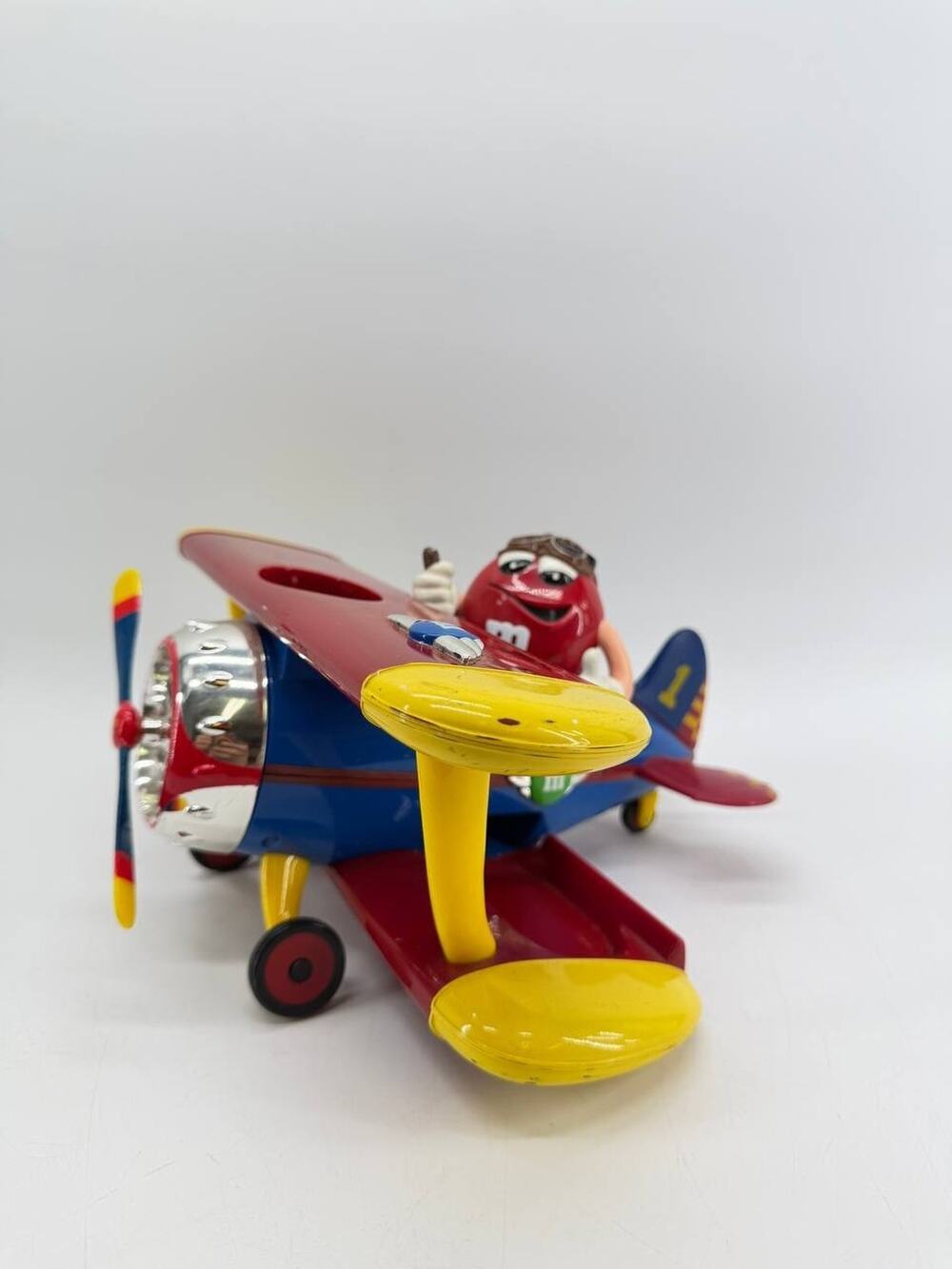 Vintage M&M's Barnstorming Rides Biplane Candy Dispenser Red Pilot 1.30 lb